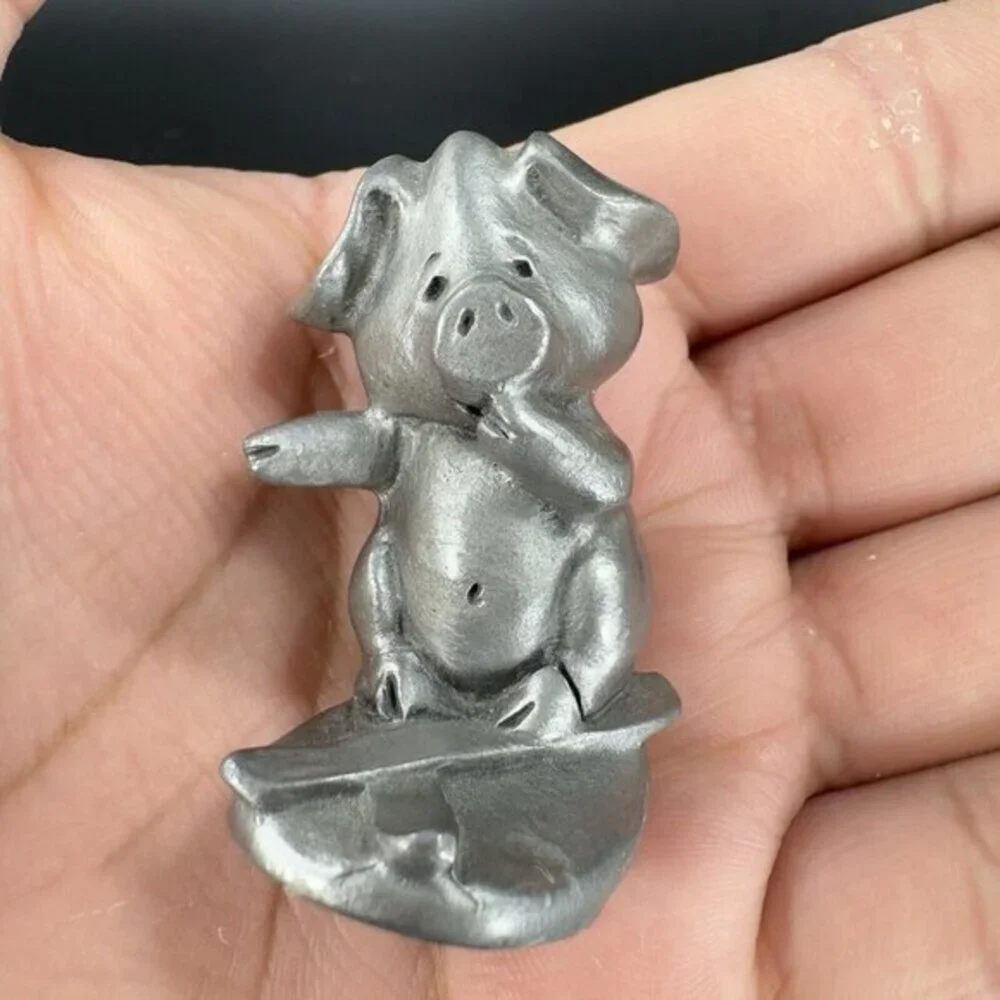 1980 HUDSON Pewter Pig Skier Figurine USA Heavy Figure Hasper Metal‎ Miniature